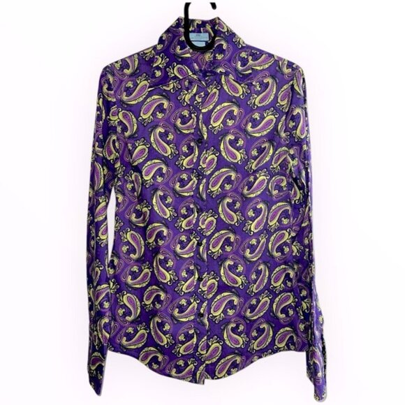 Designer Hawes & Curtis London Purple Paisley print collar Button Down blouse 2 - Picture 1 of 6